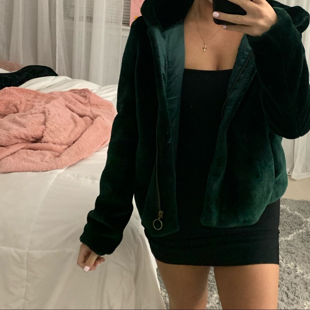 Green fur bomber